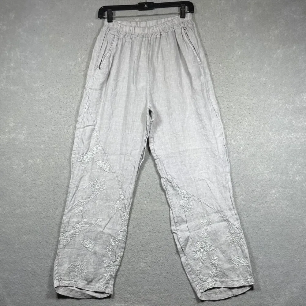 Tempo Paris Pants Women’s Size Medium 100% linen Lightweight Elastic Waistband